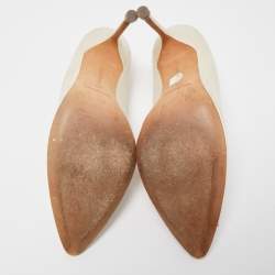 Pre Owned Manolo Blahnik Beige Satin Hangisi Crystal Embellished Pumps Size 40