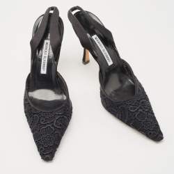 Pre Owned Manolo Blahnik Black Mesh and Satin Slingback Pumps Size 41