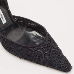 Pre Owned Manolo Blahnik Black Mesh and Satin Slingback Pumps Size 41
