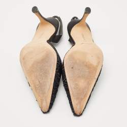 Pre Owned Manolo Blahnik Black Mesh and Satin Slingback Pumps Size 41