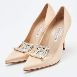 Pre Owned Manolo Blahnik Beige Satin Borlak Pumps Size 40