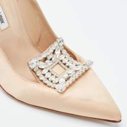 Pre Owned Manolo Blahnik Beige Satin Borlak Pumps Size 40
