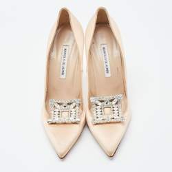 Pre Owned Manolo Blahnik Beige Satin Borlak Pumps Size 40