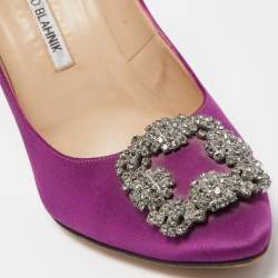 Pre Owned Manolo Blahnik Purples Satin Hangisi Pumps Size 39.5