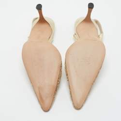 Pre Owned Manolo Blahnik Gold Embroidered Mesh Carolyne Slingback Pumps Size 41