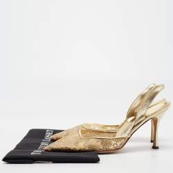 Pre Owned Manolo Blahnik Gold Embroidered Mesh Carolyne Slingback Pumps Size 41