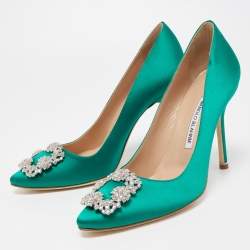 Manolo Blahnik Green Satin Hangisi Pumps Size 38.5