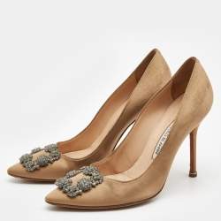 Pre Owned Manolo Blahnik Brown Satin Hangisi Pumps Size 40