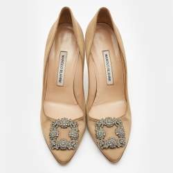 Pre Owned Manolo Blahnik Brown Satin Hangisi Pumps Size 40