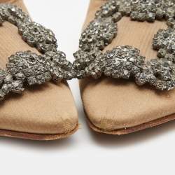 Pre Owned Manolo Blahnik Brown Satin Hangisi Pumps Size 40