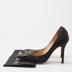 Pre Owned Manolo Blahnik Black Satin Hangisi Pumps Size 40