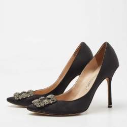 Pre Owned Manolo Blahnik Black Satin Hangisi Pumps Size 40