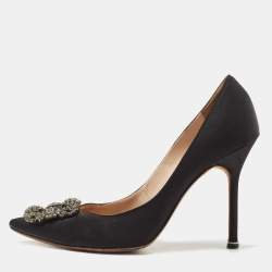 Pre Owned Manolo Blahnik Black Satin Hangisi Pumps Size 40