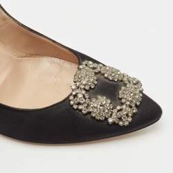 Pre Owned Manolo Blahnik Black Satin Hangisi Pumps Size 40