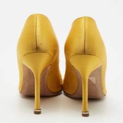 Pre Owned Manolo Blahnik Yellow Satin Hangisi Pumps Size 37