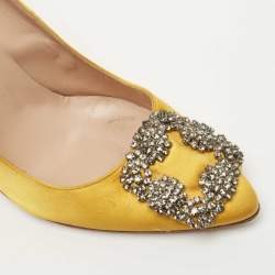 Pre Owned Manolo Blahnik Yellow Satin Hangisi Pumps Size 37