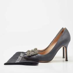 Pre Owned Manolo Blahnik Grey Satin Hangisi Pumps Size 36