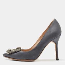 Pre Owned Manolo Blahnik Grey Satin Hangisi Pumps Size 36