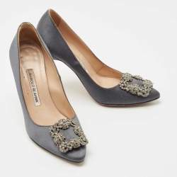 Pre Owned Manolo Blahnik Grey Satin Hangisi Pumps Size 36