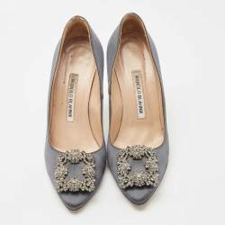 Pre Owned Manolo Blahnik Grey Satin Hangisi Pumps Size 36