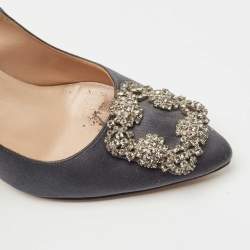 Pre Owned Manolo Blahnik Grey Satin Hangisi Pumps Size 36