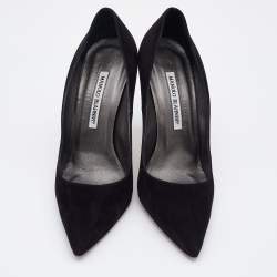 Pre Owned Manolo Blahnik Black Suede Pointed Toe BB Pumps Size 37.5