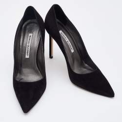Pre Owned Manolo Blahnik Black Suede Pointed Toe BB Pumps Size 37.5