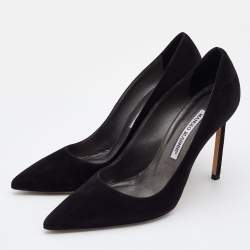 Pre Owned Manolo Blahnik Black Suede Pointed Toe BB Pumps Size 37.5