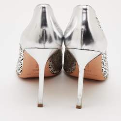 Pre Owned Manolo Blahink Silver Laser Cut Leather Pumps Size 39.5