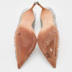 Pre Owned Manolo Blahink Silver Laser Cut Leather Pumps Size 39.5