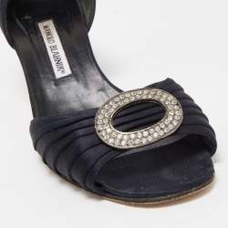 Pre Owned Manolo Blahnik Black Satin Sedaraby D'orsay Sandals Size 39.5