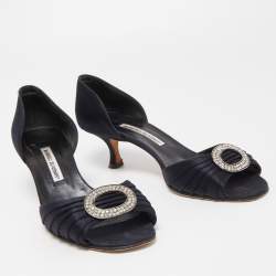 Pre Owned Manolo Blahnik Black Satin Sedaraby D'orsay Sandals Size 39.5