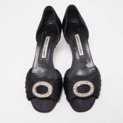 Pre Owned Manolo Blahnik Black Satin Sedaraby D'orsay Sandals Size 39.5