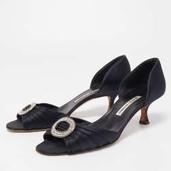 Pre Owned Manolo Blahnik Black Satin Sedaraby D'orsay Sandals Size 39.5