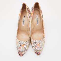 Pre Owned Manolo Blahnik Multicolor Butterfly Print Fabric Hangisi Pumps Size 41