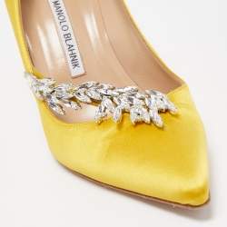 Pre Owned Manolo Blahnik Yellow Satin Nadira Pumps Size 39