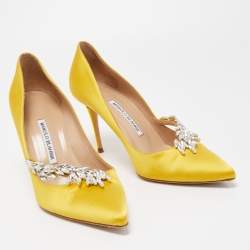 Pre Owned Manolo Blahnik Yellow Satin Nadira Pumps Size 39