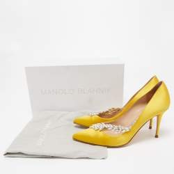Pre Owned Manolo Blahnik Yellow Satin Nadira Pumps Size 39