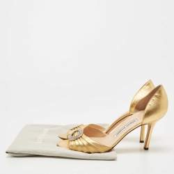 Pre Owned Manolo Blahnik Gold Leather Sedaraby Pumps Size 39