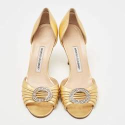 Pre Owned Manolo Blahnik Gold Leather Sedaraby Pumps Size 39