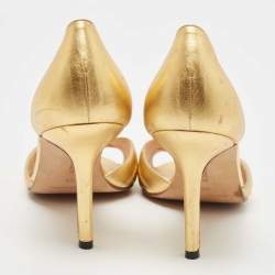 Pre Owned Manolo Blahnik Gold Leather Sedaraby Pumps Size 39