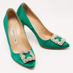Manolo Blahnik Green Satin Hangisi Pumps Size 38