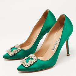 Manolo Blahnik Green Satin Hangisi Pumps Size 38