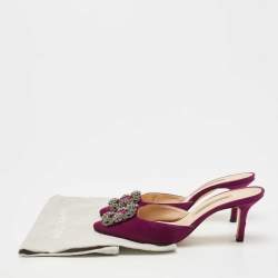 Pre Owned Manolo Blahnik Purple Satin Hangisimu Mules Size 37