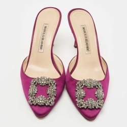 Pre Owned Manolo Blahnik Purple Satin Hangisimu Mules Size 37