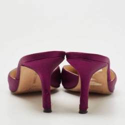 Pre Owned Manolo Blahnik Purple Satin Hangisimu Mules Size 37