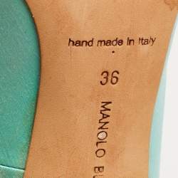 Pre Owned Manolo Blahnik Turquoise Satin Hangisi Pumps Size 36