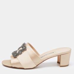 Pre Owned Manolo Blahnik Beige Satin Martamod Slide Sandals Size 41