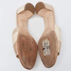 Pre Owned Manolo Blahnik Beige Satin Martamod Slide Sandals Size 41