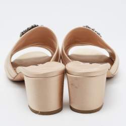 Pre Owned Manolo Blahnik Beige Satin Martamod Slide Sandals Size 41